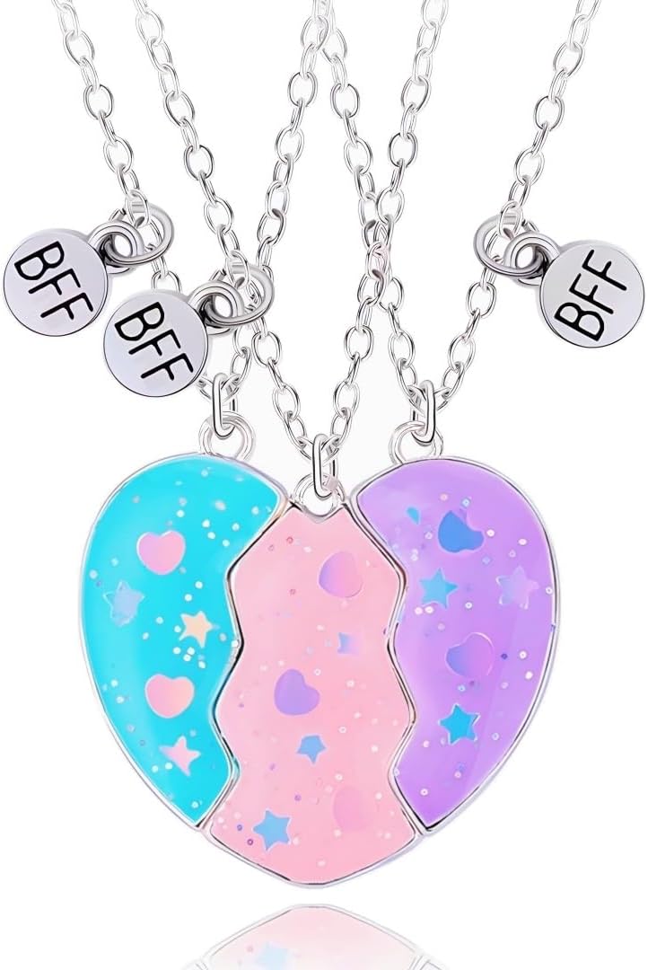 DOYYCA Friendship Necklace Best Friend Necklace for 3 Girls Magnetic Matching Heart Pendant BFF Necklaces for Sister - Image 1